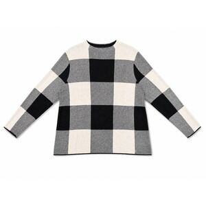 J. Jill Large Petite Black White Buffalo Check Knit Cotton Sweater